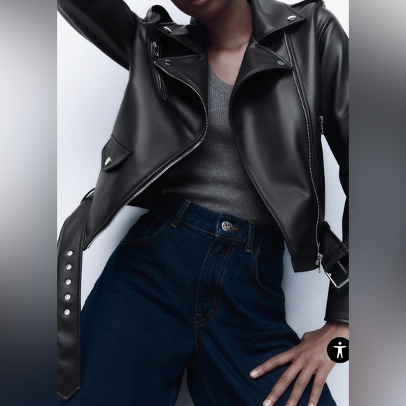 Zara moto jacket black vegan leather excellent condition s - Picture 1 of 6